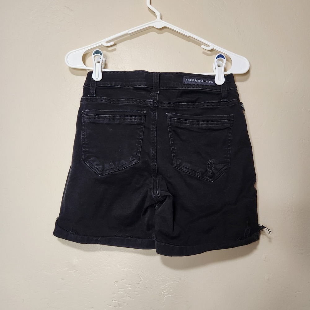 Rock And Republic Bumpershoot Shorts Black Womens Size 2 Distressed - Picture 4 of 5